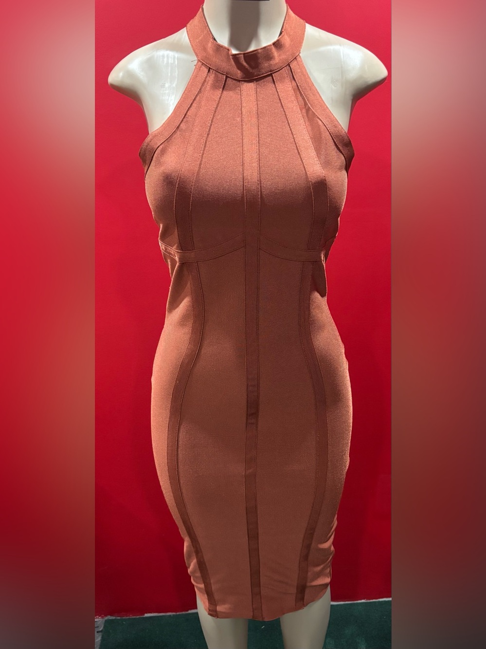 Fashion Nova Rust Halter Midi Bodycon Dress(LG)
